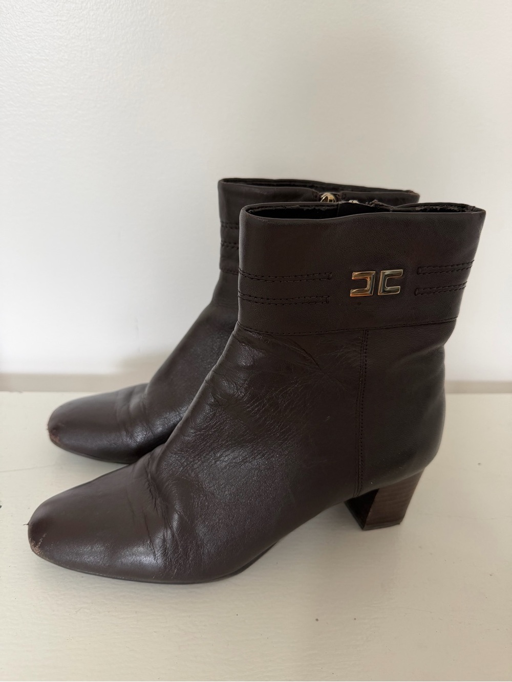 VTG Bandolino Brown Leather Ankle Boots Zip Block Heel Women’s 7.5M